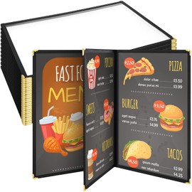 Cinnvoice 12 Pcs Restaurant Menu Covers 8.5 x 11 Inch Book Style 3 Page 6 View PVC Transparent Restaurant Menu Holder Book for Cafe Bar Hotel, Black
