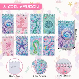 Phlognfy Mermaid Party Gifts, 8 Spiral Notepads, 8 Neutral Pens, 12 Bracelets, 50 Stickers, Mermaid Party Bags, Children's Birthday, for Girls Party Favours