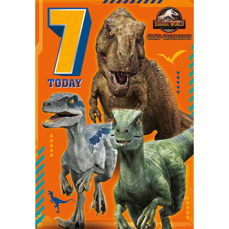 Jurassic World Age 7 Birthday Card, Camp Cretaceous
