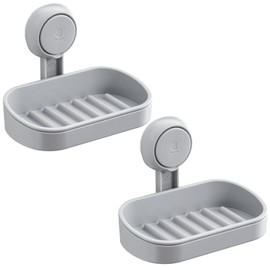 TAILI Soap Dish Bar Holder Suction Cup,SoapSaver with Powerful Vacuum Suction,Sponge Holder for Shower,Bathroom,Tub andKitchen Sink,Universal Shower Accessories,Drill-Free,Removable,2 Pack,Grey