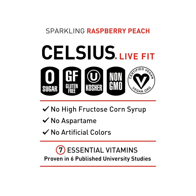 CELSIUS Sparkling Raspberry Peach, Sugar Free Energy Drink, 12 Fl