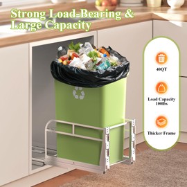 Rocfinity Pull Out Trash Can Under Cabinet Shelf, Under Cabinet Trash Cans Pull Out Kit with Soft-Close Slides,Door Mounting Under Sink Trash Can Slider for Kitchen,Fits Up to 40 Qt(Can Not Included)