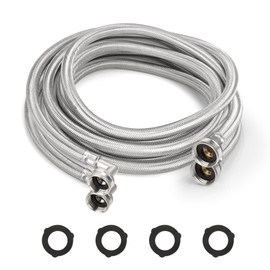 KEJJNYER 2 Pack 8 FT Washing Machine Hose with 90 Degree Elbow, Burst Proof Braid Washer Hose, Hot and Cold Water Washer Supply Hoses,3/4" Fittings Washing Machine Fill Hose