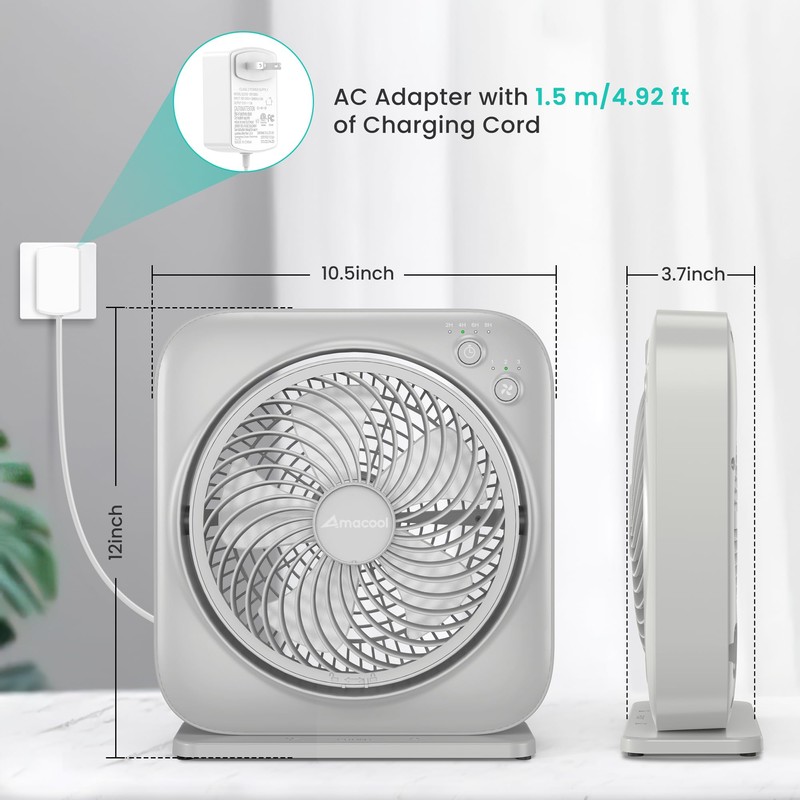 AMACOOL Table Fan, 12 inch Box Fan with 3 Adjustable