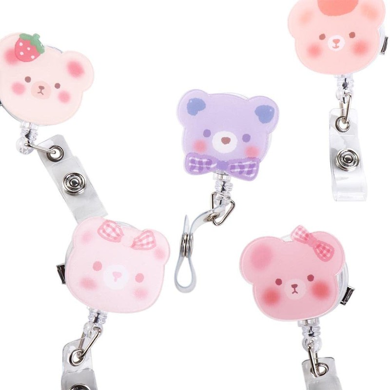Leadigol 9 Pcs Retractable Badge Reel, Cartoon Bear Name Card