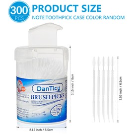 DanTicy Brushpicks Interdental Toothpicks,Soft Bristle Dental Floss Picks Toothpicks,Helps Removes Plaque and Debris Between Your Teeth 300PCS (Pack of 1)