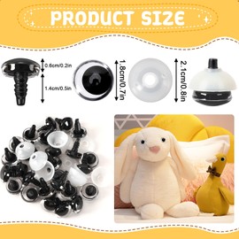 UPINS 180Pieces 18 mm 3D Plastic Clear Safety Eyes with Washers for Amigurumi Animal Moon Eyes Plastic Craft Doll Crochet Eyes for DIY of Puppet Bear Making Supplies