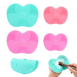 Makeup Brush Cleaner Mat 4 PCS, Makeup Brushs Cleaning Mat Portable, Makeups Brush Cleaner Pad with Suction Cup, for Makeup Cosmetic Brushes(6.1×4.52in+5.85×6.5in)