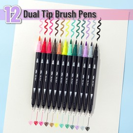 Mr. Pen- Dual Tip Brush Pens, 12 pcs, Muted Colors, Fine & Brush Tip Markers for Adult Coloring Markers for Adults