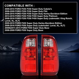 PIT66 Tail Lights Pair Compatible with Ford F250 F350 F450 F550 2008-2016 BC3Z13404A, BC3Z13405A, FO2801208, FO2800208 Rear Tail Lamp Lights Assembly