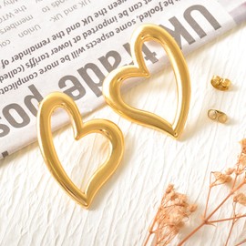 AWAVM Chunky Gold Hoop Earrings for Women,1 Pairs Lightweight Waterdrop Teardrop Hollow Open Hoops, Hypoallergenic Gold Plated Earrings Fashion Jewelry for Women Girls