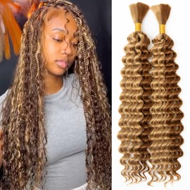Deep Wave Bulk Hair For Braiding Hair No Weft 24inch Wet And Wavy 150g Quality Synthetic Hair Braiding Extensions For Boho Braids（2 Bundles/Pack P27/30#)