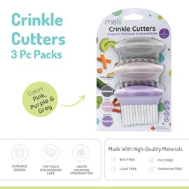 melii Stainless Steel Crinkle Cutters, 3 Pack Wavy Knives with Different Blades, Perfect for Cutting Vegetables, French Fries, Sandwiches, Fruits, Great Tool for Baby Led Weaning - Pink, Purple, Grey