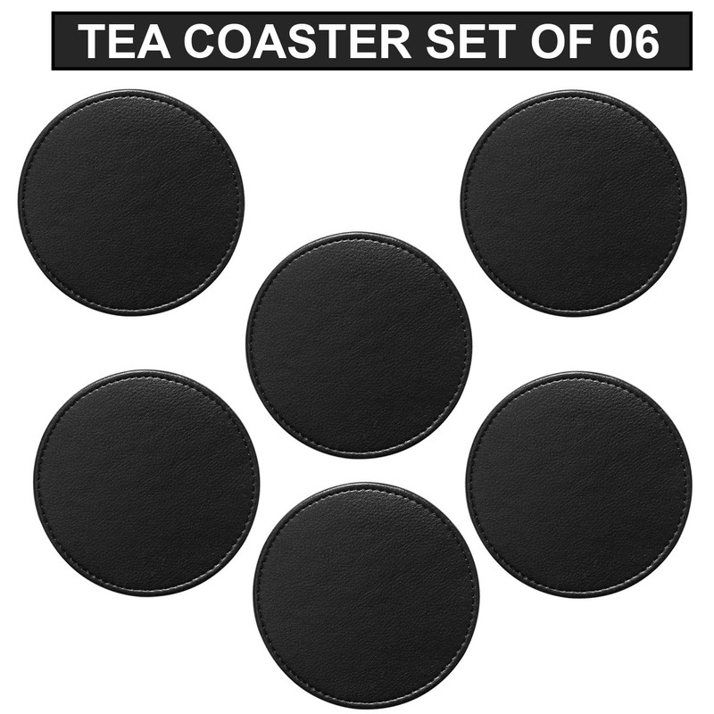 Faux leather round Tea Coasters with cover, pack of 6