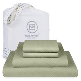Threadmill King Size Sheets for King Mattress | 800 Thread Count Jacquard Celine Sage Green | Better Than Egyptian Cotton | 4 Pc Bed Sheets | Damask Sheets Fits 16'' Deep Pocket | 100% Cotton Sheets