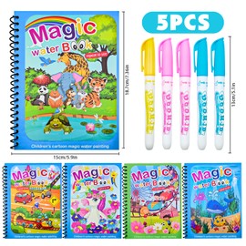 Lanvixo Water Colouring Book Pack of 5 Reusable Magic Water Colouring Book with Water Pen Water Magic Colouring Book for Children 3 4 5 6 Years Old Boys Girls A