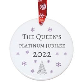 Second Ave Queens Platinum Jubilee 2022 White Ceramic Hanging Circle Christmas Xmas Tree Decoration Bauble