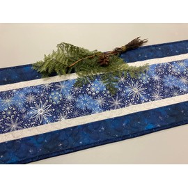 TahoeQuilts Handmade Blue Silver Snowflakes Quilted Table Runner for Dining Table, 13x48 inch Hanukkah or Christmas Decor, Reversible Winter Holiday Coffee End Table