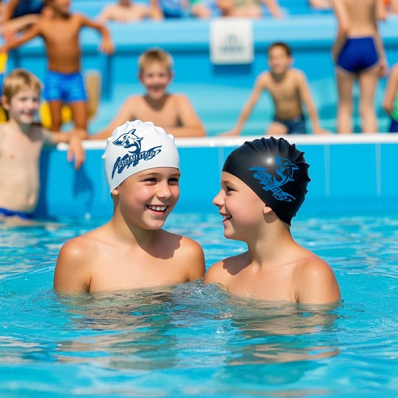 Swimming Cap Kids Boys Swim Cap Kids Waterproof Shark (White)