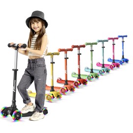 Lifemaster Kids Scooter – Children and Toddler 3 Wheel Kick Scooter – LED Wheel Lights Illuminate When Rolling– Adjustable Handlebar – Indoor and Outdoor Pink