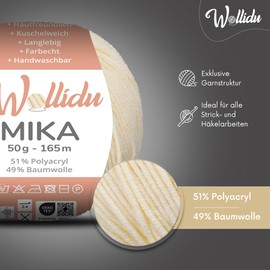 Wollidu Mika 51% Polyacrylic, 49% Cotton for Crochet and Knitting, 10 x 50 g/165 m, Oeko-Tex Knitting Yarn, Crochet Yarn - Light Yellow