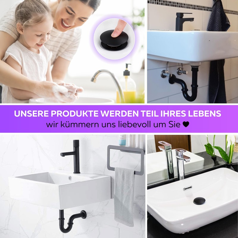 Black Siphon Sink Drain Fitting with Overflow, Pop Up +