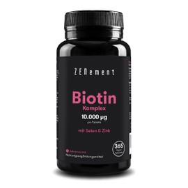 Biotin with Zinc & Selenium, High Dose with 10,000 mcg Biotin | for Hair Growth, Skin & Nails | 365 Vegan Tablets for 1 Year | Dietary Supplement without Additives | Zenement