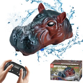 OBEST Remote Control Boat for Kid, RC Boat Hippo Head, 2.4 GHz High-Speed Realistic Floating RC Hippo Head, Simulation Crocodile Head Prank Toy Dual propellers for Pool, Pond, Lake ﻿
