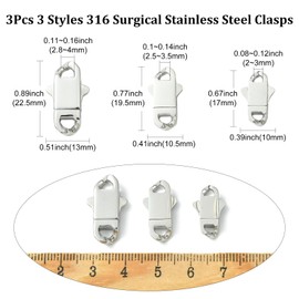 Stiesy 3 Pcs 3 Styles 316 Surgical Stainless Steel Lobster Claw Clasps Cuban Chain Head Clasp Hip-Hop Style Flat Buckle Jewelry Clasp for Bracelet Necklace Belt Chain Jewelry Making