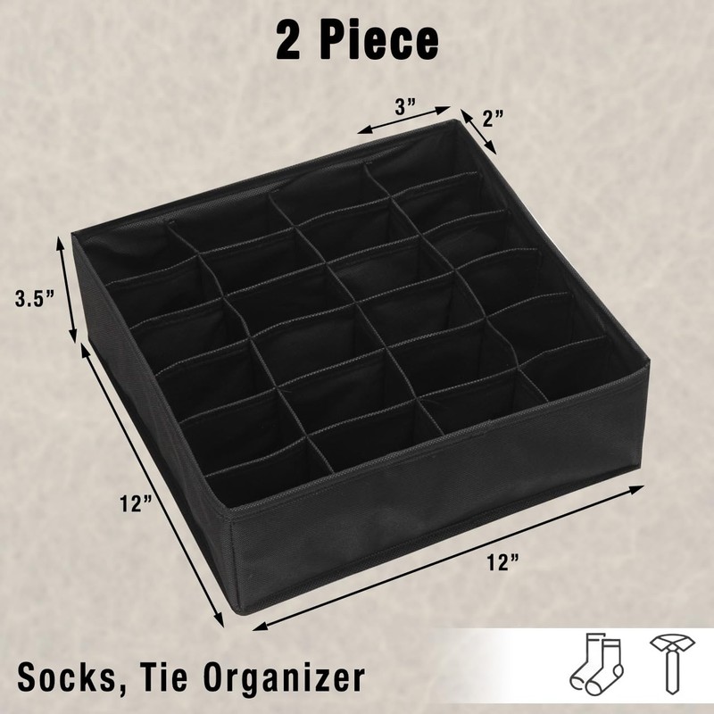 Simple Houseware 2 Pack Closet Sock Organizer, 24 Cell Drawer