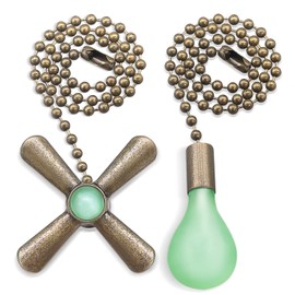 Dotlite 2Pack Bronze Ceiling Fan Pull Chains Glow in the Dark,3mm Diameter Beaded Decorative Light Pull Chain Pendant Extension, Fan and Bulb Shaped Ornaments Cord Extender