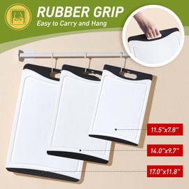 3 Packs Plastic Cutting Board Set with Non Slip Edges and Over Sink Nice Solid Thick Juice Groove Chopping Board Extra Large Big Small Best Oversized Kitchen Counter Organic Vegetable Meat BBQ Kit