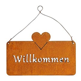 levandeo Sign Welcome 25 x 16 cm Outdoor Garden Decoration Rust Brown Rust Look Heart Metal Door Sign Wall Picture Outdoor Decoration