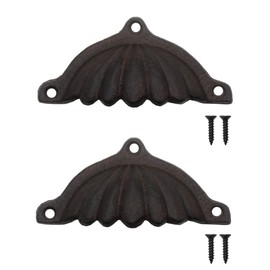Fuxxer® Solid Shell Handles Cast Iron Antique Design 105mm x 48mm Set of 2 Black