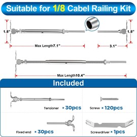 TooTaci 30 Pairs Cable Railing Hardware Kit - T316 Stainless Steel Swage Toggle Turnbuckle for 1/8" Aircraft Cable, 0-180° Adjustable Angle, Cable Railing System for Wood Post Tensioner Cable Lines
