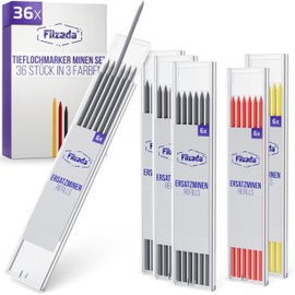 Filzada® 36 x Deep Hole Marker Leads 2.8 mm in Grey, Yellow, Red - Robust Pencil Lead for Carpenter's Pencil - Construction Sites Pencil Leads - Replacement Leads for Drill Hole Marker - Craftsman