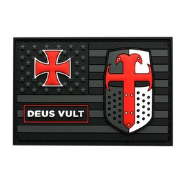 Deus Vult USA Flag Christian Templar Knight in God Wills Patch (3D PVC-MTB48)