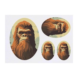 4 x 'Bigfoot Portrait' Temporary Tattoos - Water Resistant, Skin-Safe, Non-Toxic Transfers, Mixed Sizes (TO00083608)