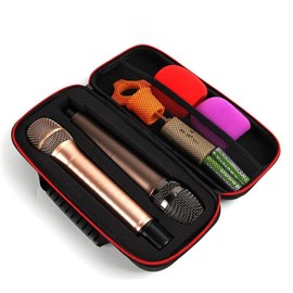 Vaguelly Wireless Microphone Case: Hard EVA Case for Handheld Microphone Dual Mic Bag Microphone Hard Carrying Travel Case, Black,Red, 30x15cm