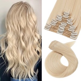 Tess Real Hair Extensions - Clip-In Hair Extensions - Double Wefts for Complete Hair Extension - 8 Pieces, 18 Clips, Straight, 7A Thick Hair