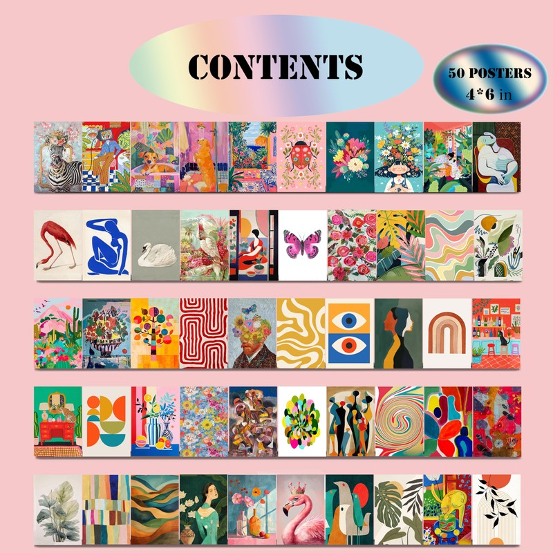 ZEAY 50 Pcs 4”x6” Eclectic Wall Collage Kit – Maximalist