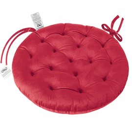 Infinity Collection 16 inch Round Tufted Plush Chair Pad/Cushion for Kitchen Bar Stool Dining Room Durable Reversible with Tie Backs (Brick Red, 2)