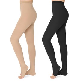 Wegitcs 20 - 30mmHg Compression Pantyhose,1 Pair or 2 Pairs Comfortable Compression Leggings,Open Toe Design,Medical Waist High Compression Stockings for Edema, Varicose Veins, Nurses, Athletes