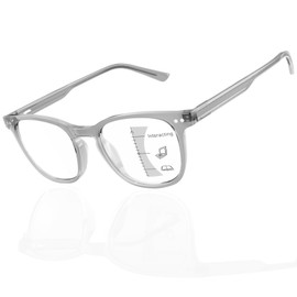 DEHOTRE Progressive Multifocus Reading Glasses Men No Line Bifocal Transition Readers with Metal Core Wire Acetate Frame/Temple Mid-Near Range 3ft Spring Hinge Grey 2.00