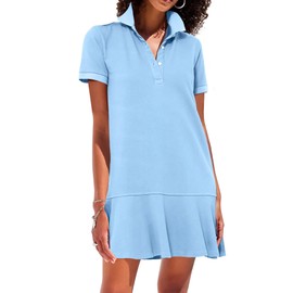 YEXPINE Polo Dress for Women Short Sleeve Ruffle Hem Golf Tennis Workout Dress Pleated Summer Mini Dresses Blue