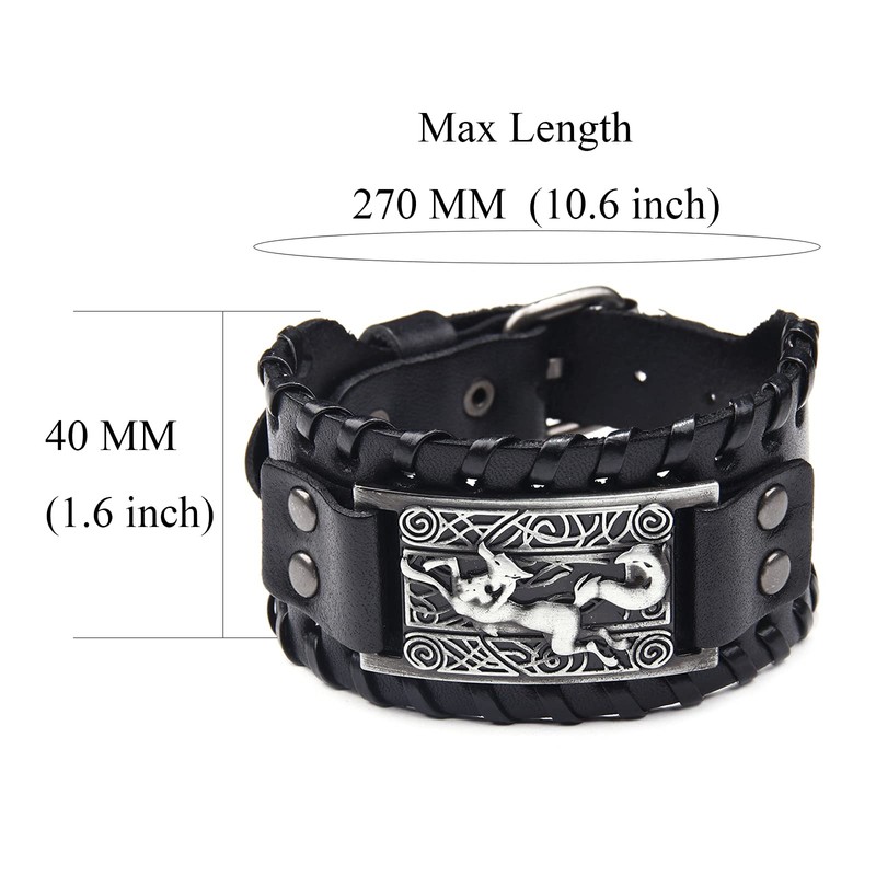Thajaling Black Leather Bracelet Antique Silver Viking Fox Celtic Knot