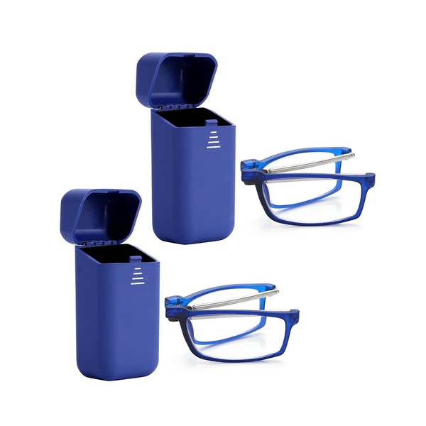 LUFF 2 Pack Folding Reading Glasses for Men/Women With Blue