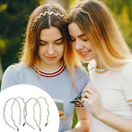Hair Headband Wave Type Set of 4 Headband Spring Hair Band Wavy Ladies' Bangs Hair Ornament Painless, Face Washing, Hair Accessories, Silver, Gold