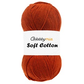 HobbyMia Soft Cotton Yarn for Crocheting - 100gr / 361yds - 55% Cotton / 45% Acrylic - (2) Sport Fine Weight (Red - Rust, 1 Skein)