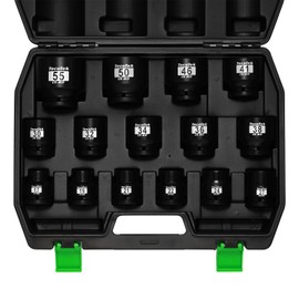 TecoTek 3/4" Drive Shallow 6-Point Impact Socket Set, 15-Piece Heavy Duty Impact Socket Set, CR-MO, Metric (17mm to 55mm), Enhanced Storage Case